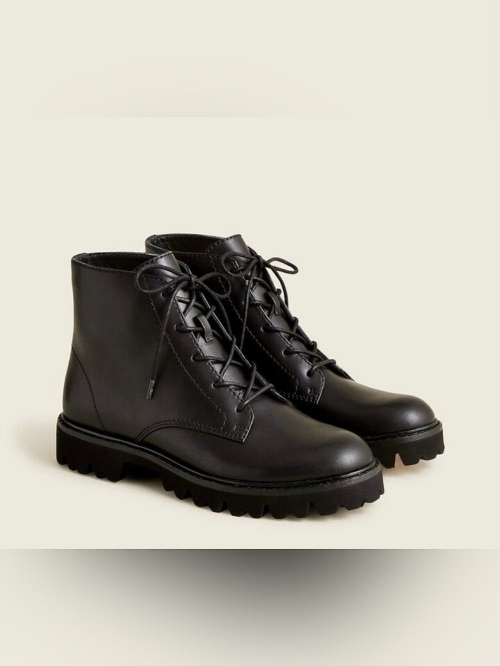 J Crew Gwen Lug Sole Lace Up Boot Polished Leather size 9 Black